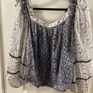 We The Free Blue and White Patterned Blouse